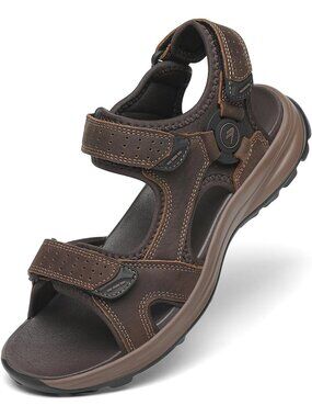 Men's Dark Brown Leather Athletic Sandals Sport Outdoor Hiking Sandals Open Toe